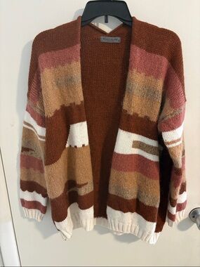 Anthropologie Elsamanda Open-Front Cardigan Sweater - Rust Pink Cream